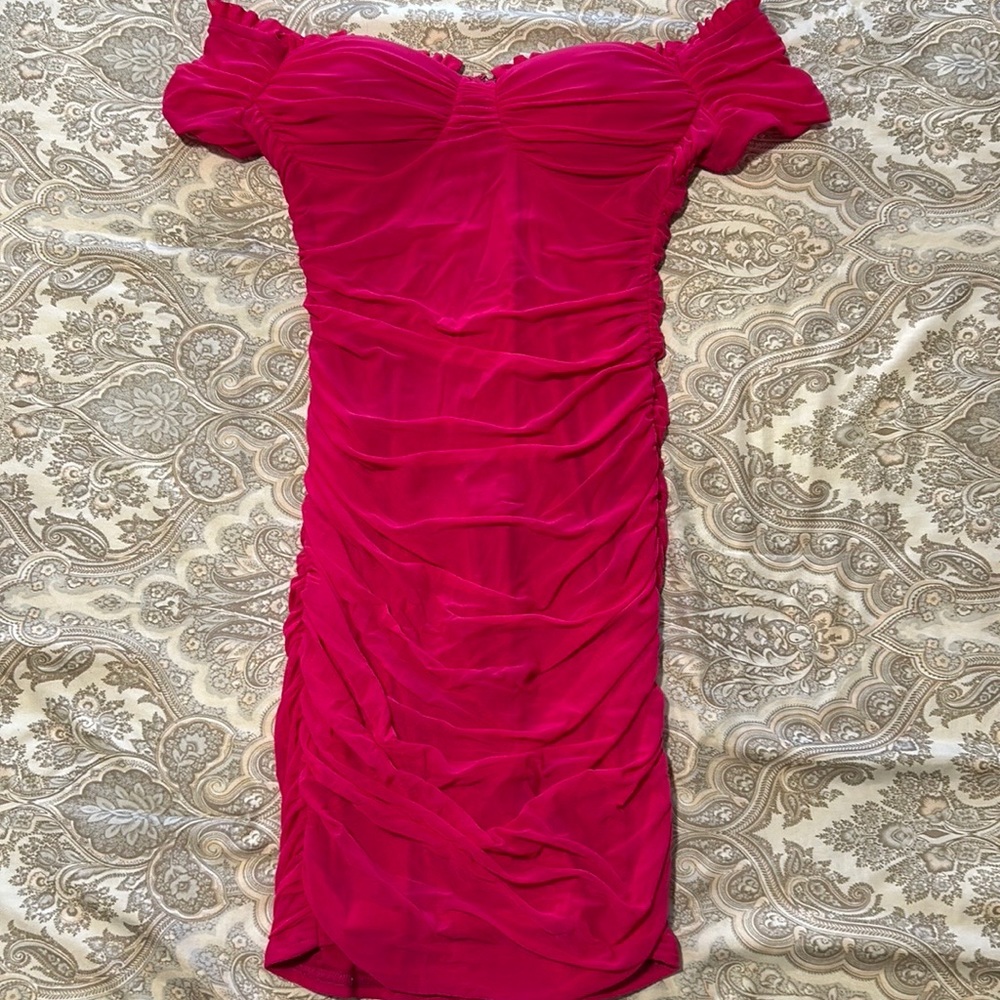 Fuchsia Off Shoulder Dress